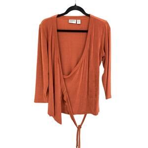 Chicos Travelers Wrap Top Womens 0 US Small Burnt Orange 3/4 Sleeve